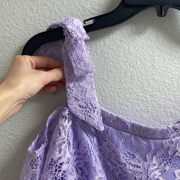 Cold Shoulder Short Sleeve Lace Dress Below Knee Length Purple Extra Small - Picture 12 of 14